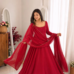 Ruby Maroon Embellished Anarkali Suit Set for Women