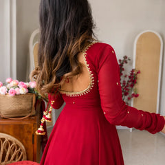 Ruby Maroon Embellished Anarkali Suit Set for Women