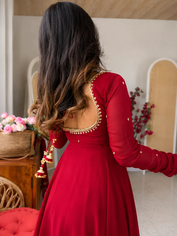Ruby Maroon Embellished Anarkali Suit Set for Women