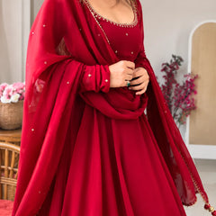 Ruby Maroon Embellished Anarkali Suit Set for Women