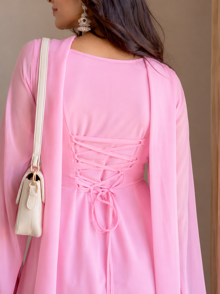 Women's Pastel Pink 3-Piece Kurta Palazzo Set with Dupatta