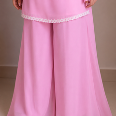 Women's Pastel Pink 3-Piece Kurta Palazzo Set with Dupatta
