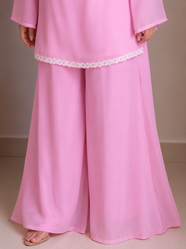 Women's Pastel Pink 3-Piece Kurta Palazzo Set with Dupatta