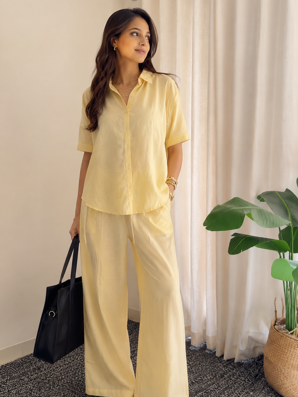 Women's Butter Yellow Shirt & Trouser Co-Ord Set