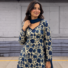 Navy Floral Farsi Suit Set