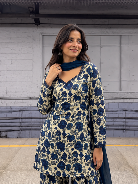 Navy Floral Farsi Suit Set