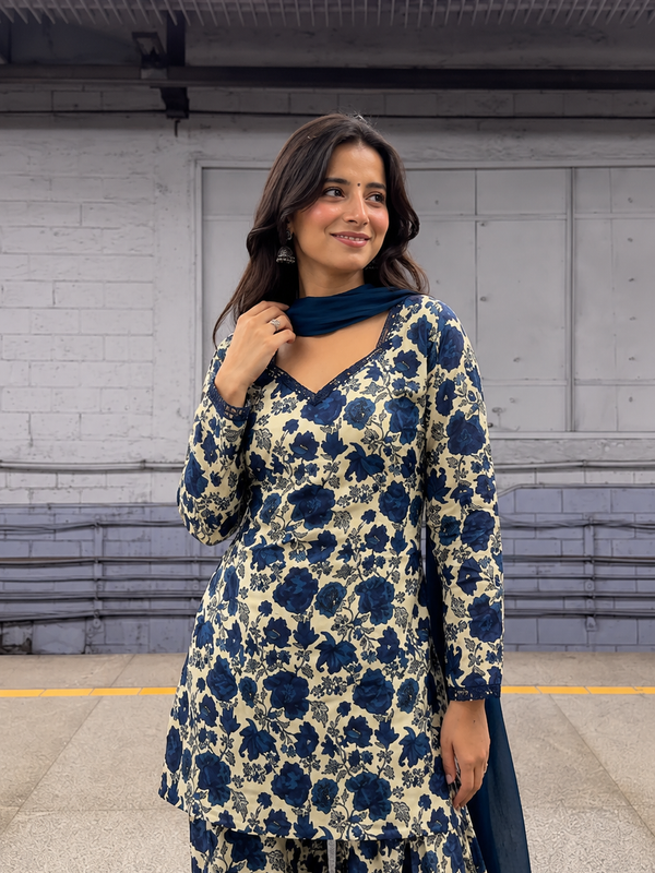 Navy Floral Farsi Suit Set