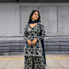 Navy Floral Farsi Suit Set