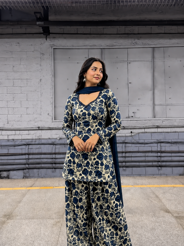 Navy Floral Farsi Suit Set