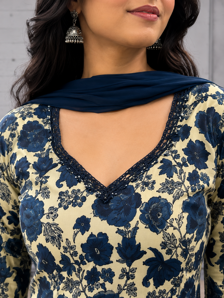 Navy Floral Farsi Suit Set
