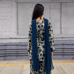 Navy Floral Farsi Suit Set