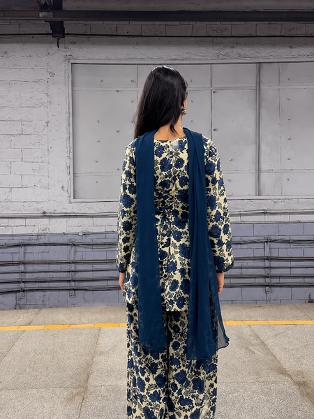 Navy Floral Farsi Suit Set