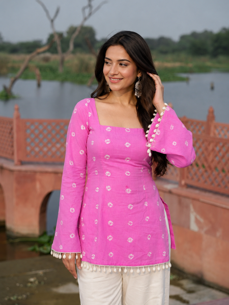Pink Bandhani-Inspired Top