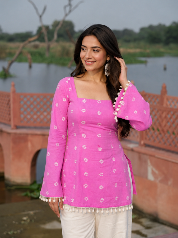 Pink Bandhani-Inspired Top