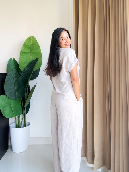 Beige Rayon Cotton Co-ord Set