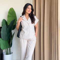 Beige Rayon Cotton Co-ord Set
