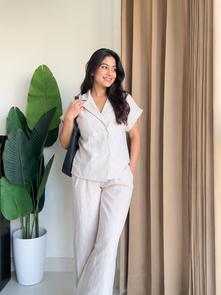 Beige Rayon Cotton Co-ord Set