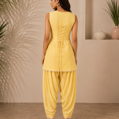 Women's Butter Yellow Cotton Kameez Set with Farshi Salwar