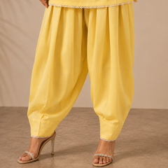 Women's Butter Yellow Cotton Kameez Set with Farshi Salwar