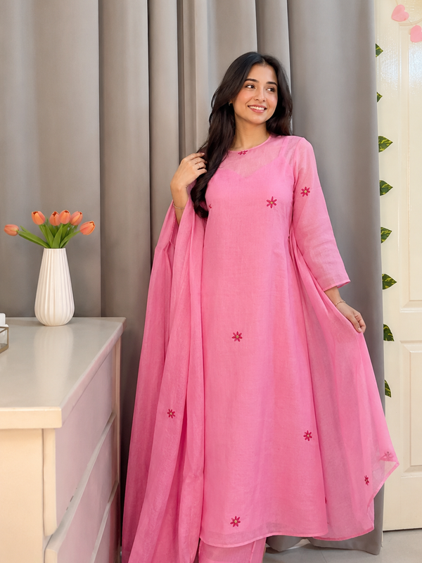 Pink Embroidered Kurta Set