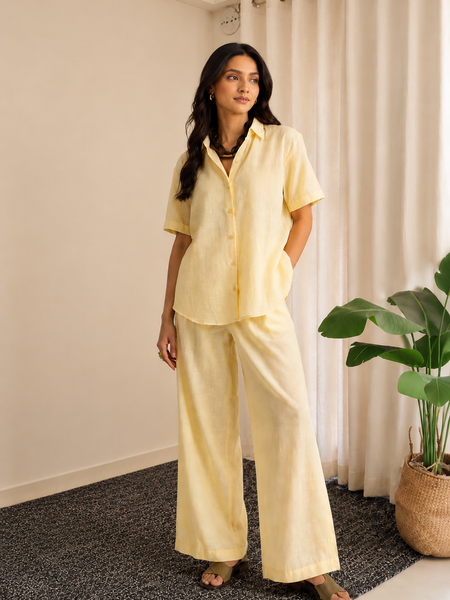 Women's Butter Yellow Shirt & Trouser Co-Ord Set
