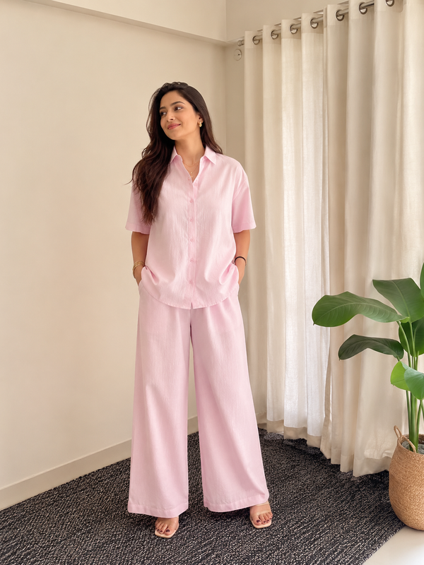 Women's Blush Pink Shirt & Trouser Co-Ord Set