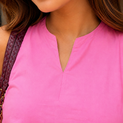 Women's Candy Pink Sleeveless Cotton Kurta Set with Farshi Salwar